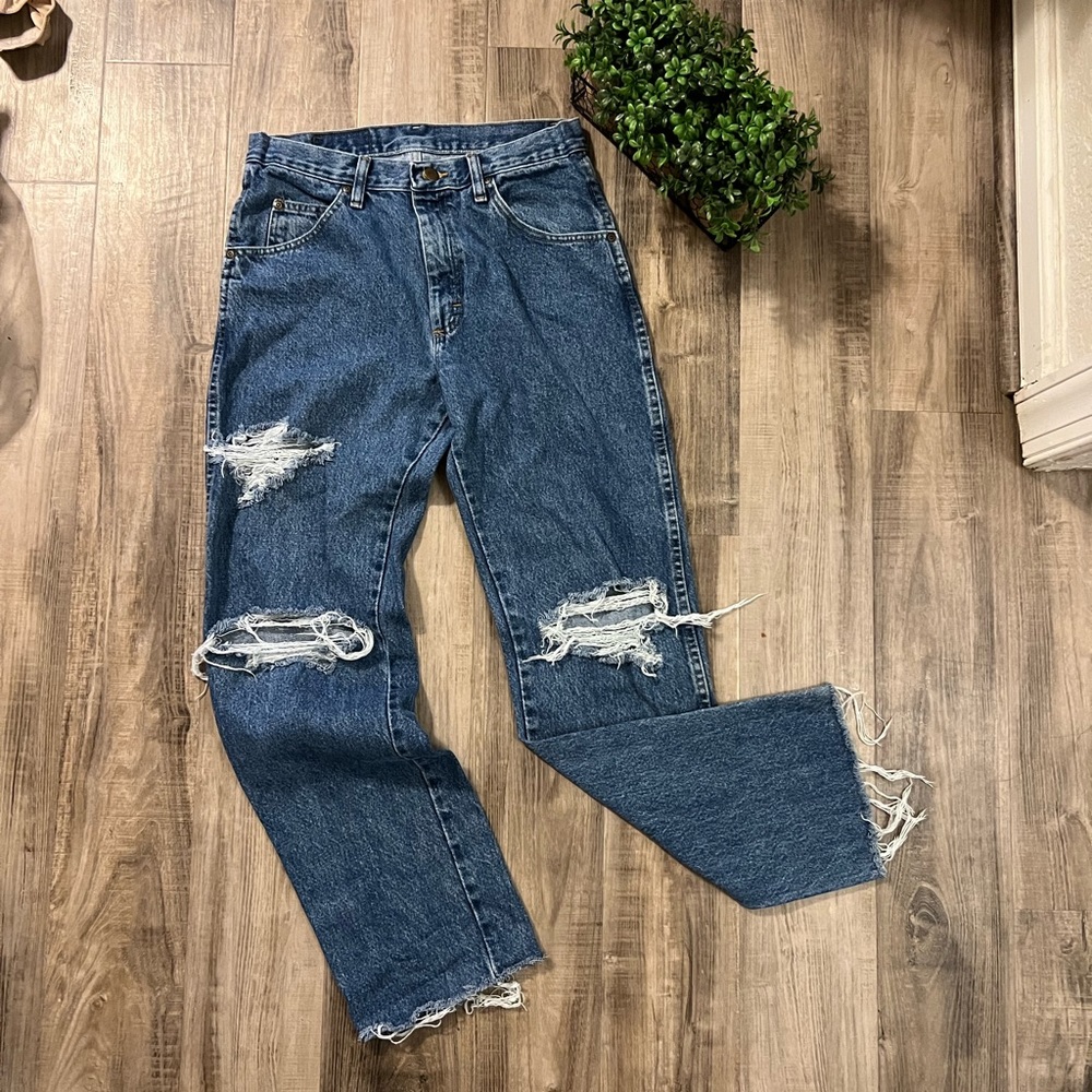 Distressed wrangler jeans